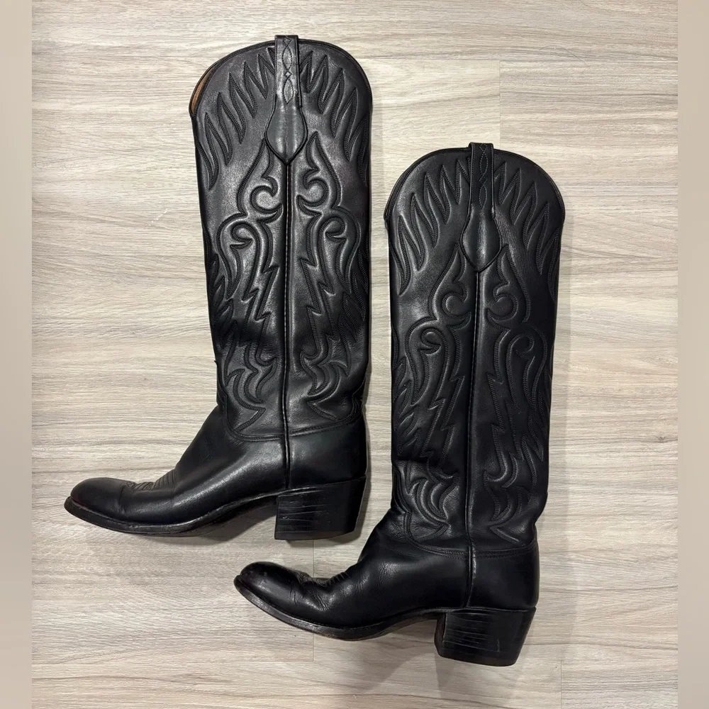 Justin Noconas Black Knee High Cowboy boots (6A) - Picture 1 of 5